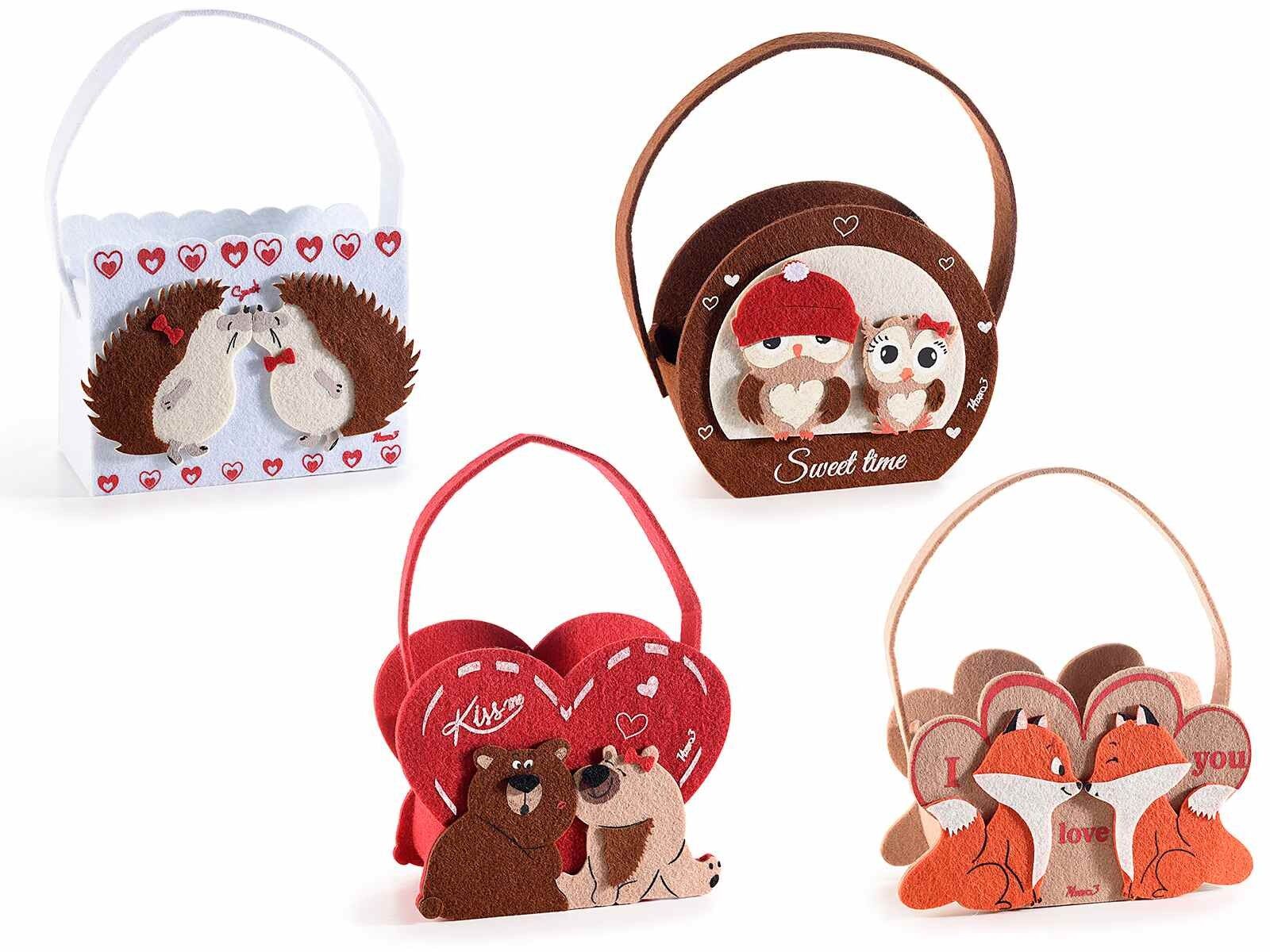 Coloridos bolsos de tela "Winter Love" con animales enamorados