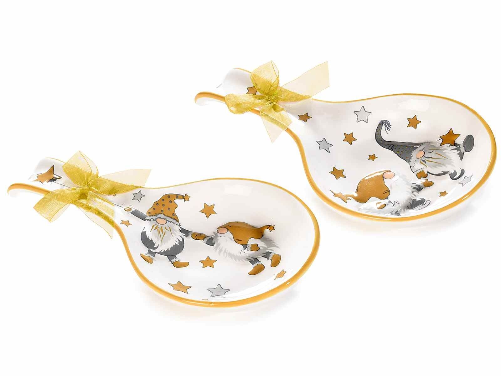 Poggia mestolo natalizio in ceramica con decoro Babbo stellato design 14zero3 e dettagli dorati