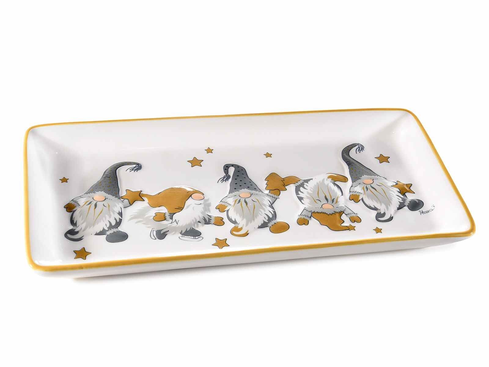 Assiettes de Noël en céramique brillante avec décoration Père Noël étoilé 14zero3 et détails dorés