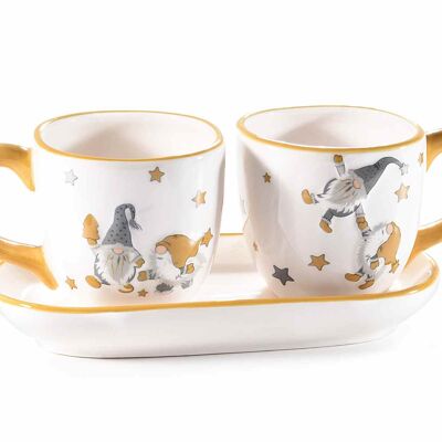 Tazzine da caffé natalizie in ceramica con piattino e decoro Babbo Stellato design 14zero3 in set da 2 pezzi