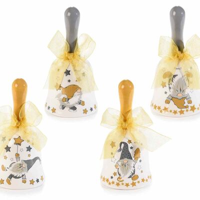 Cloches de Noël en céramique avec décoration Père Noël étoilé 14zero3, détails dorés et nœud à paillettes dorées