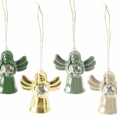 Angioletti natalizi in ceramica da appendere con stella glitterata design 14zero3