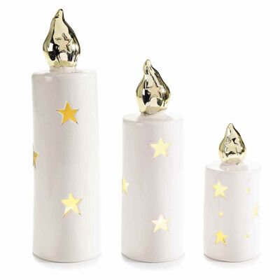 Bougies de Noël en céramique à piles avec lumières LED et étoiles sculptées, lot de 3 pièces