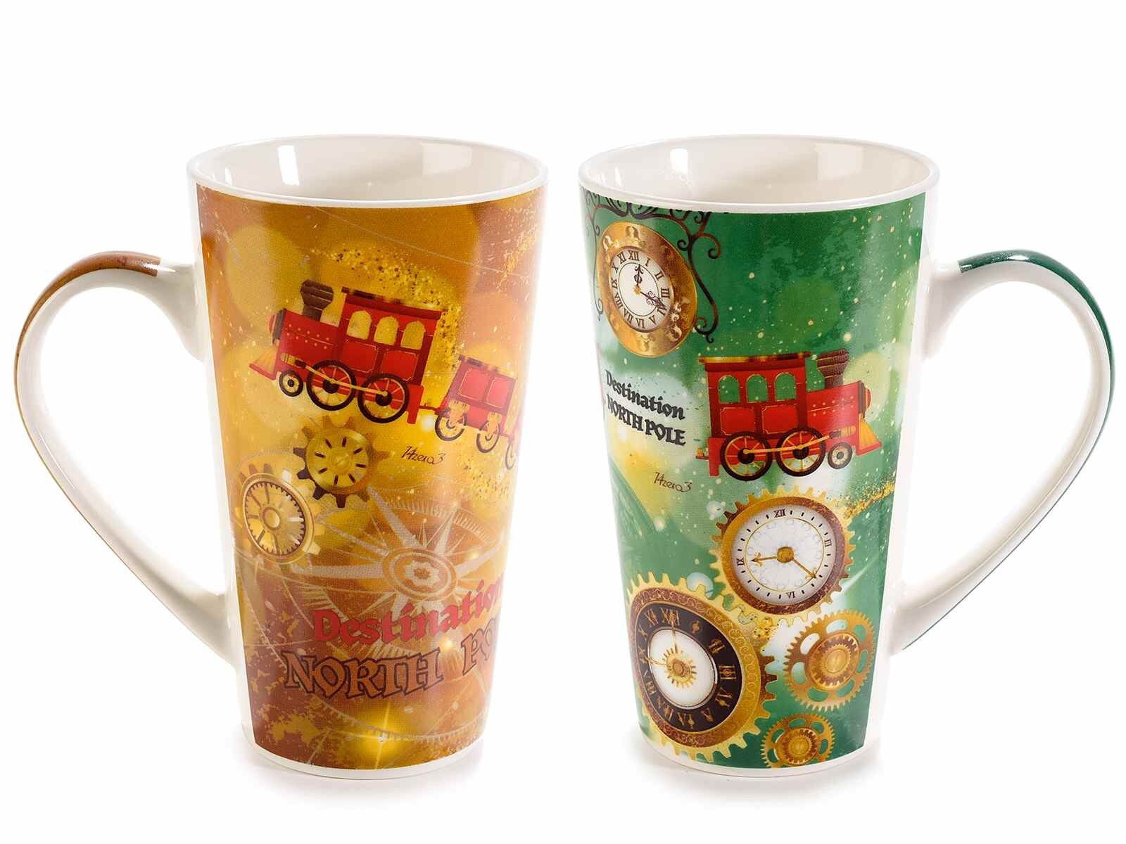 Weihnachtszug-Tassen aus Porzellan mit Vintage-Aufdruck „Xmas Time“ 14zero3