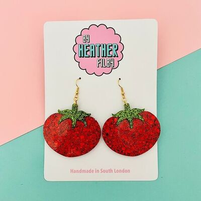 Juicy Red Tomato Glitter Earrings