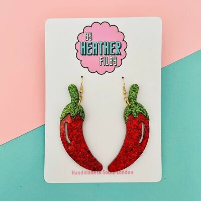 Pendientes con purpurina de chile rojo