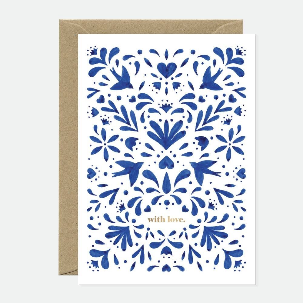 Blue Swallow - Greeting card - Gold foil