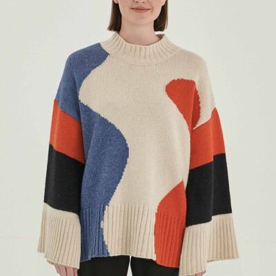 Stand-up collar sweater made of organic merino wool and organic cotton