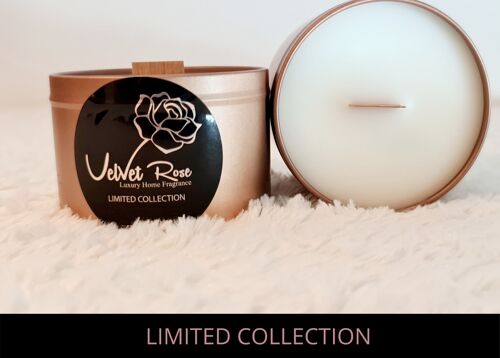 Crackling Wick Luxury Candle, 250g -ROSE GOLD TIN - AVAILABLE IN 22 SCENTS