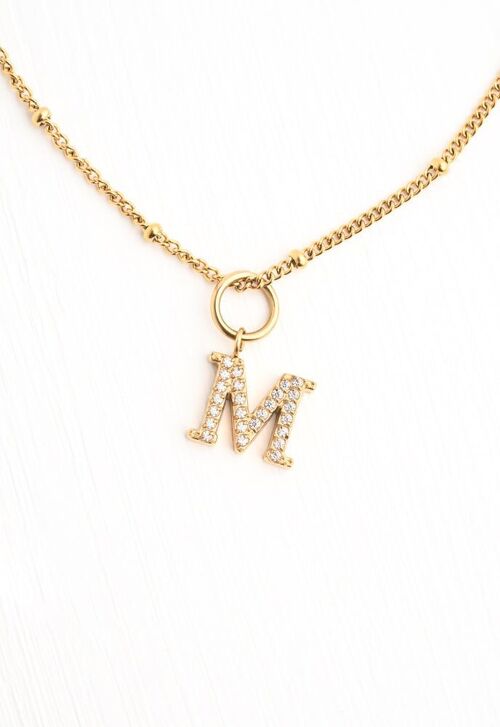 Initial Necklace M with Gold Chain
