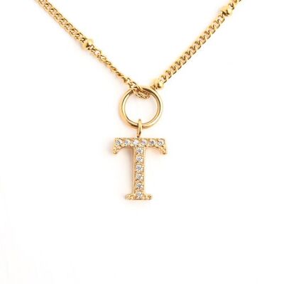 Collier Initiale T avec Chaîne en Or