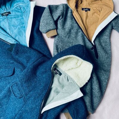 Walksuit con capucha puntiaguda, para bebés y niños pequeños, azul o gris, totalmente forrado, traje de invierno, walkoverall