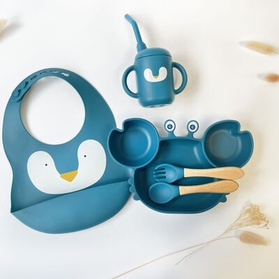 Pack de comida infantil personalizado + babero animal + vaso con pajita