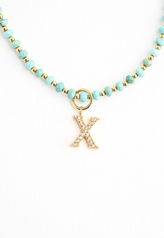 Collana iniziale X con catena di perline turchesi