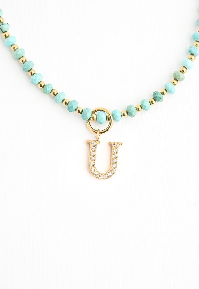 Collana iniziale U con catena di perline turchesi