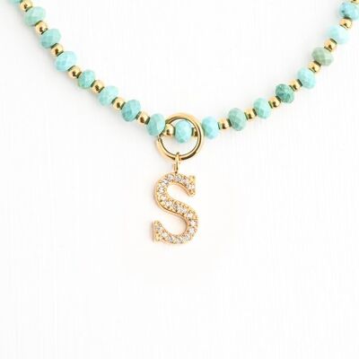 Collier Initiale S avec Chaîne en Perles Turquoise