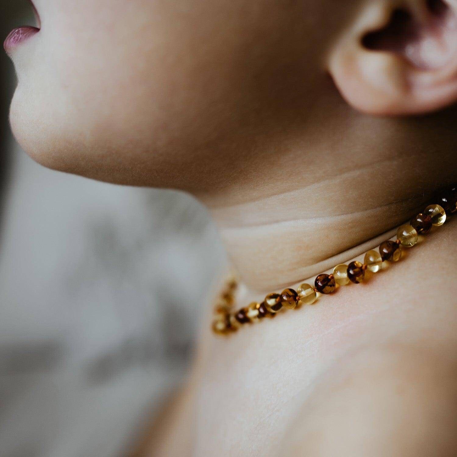 Collana per bambini - Ambra - perle rotonde - 36 cm - Limone e miele