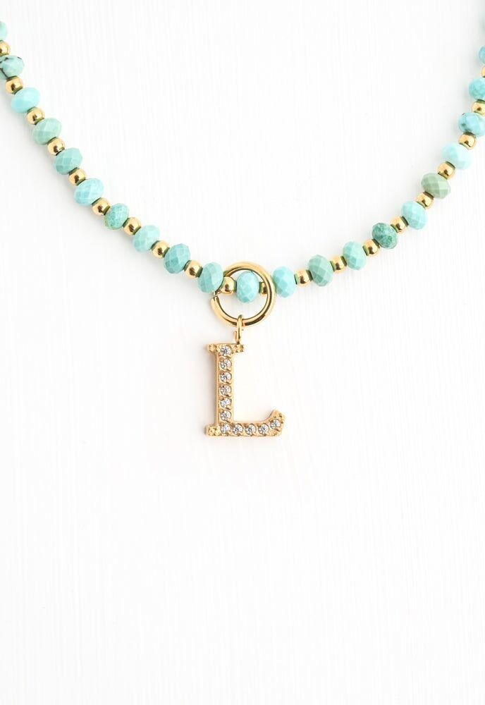 Collana iniziale L con catena di perline turchesi
