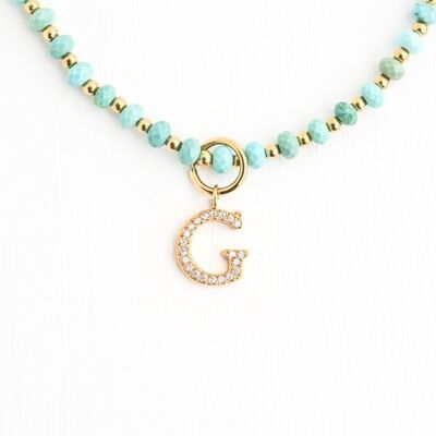 Collier Initiale G avec Chaîne en Perles Turquoise