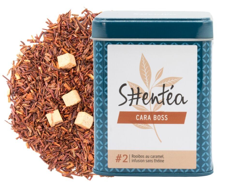 Koffeinfreier Aufguss – Karamell-Rooibos – CARABOSS – 100 g – Premium-Tee in Metalldose (lose Blätter)