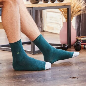 Chaussettes en maille piqué - Vert et gris 2