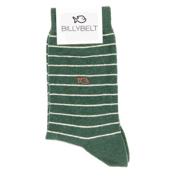 Chaussettes Rayures Fines Vert Foncé Rose 1