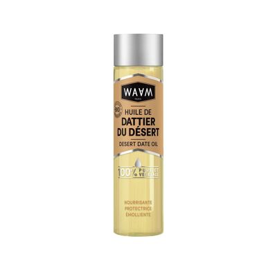 WAAM cosmetics – Aceite de Palma Datilera del Desierto Orgánico – 100% puro y natural – Primera presión en frío – Aceite nutritivo, regenerador y protector – Cuidado de la piel y el cabello – 100ml