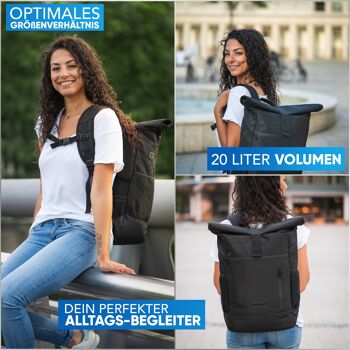 Sac à dos roll-top [18L à 22L] fabriqué à partir de bouteilles en plastique recyclées [noir] 5