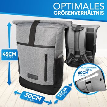 Sac à dos roll-top [18L à 22L] fait de bouteilles en plastique recyclées [gris] 7