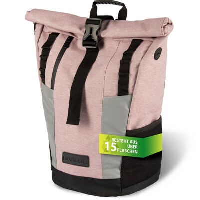 Rolltop backpack [20L to 25L] recycled and reflective [pink]