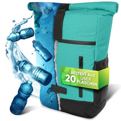 Mochila con tapa enrollable [18L a 22L] hecha de botellas de plástico recicladas, verde menta