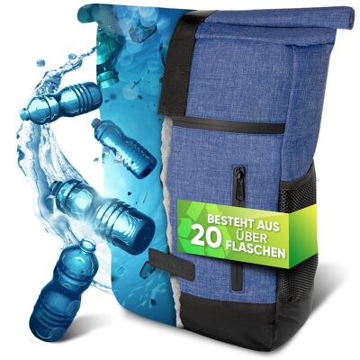 Rolltop backpack [18L to 22L] made from recycled plastic bottles, jeans blue