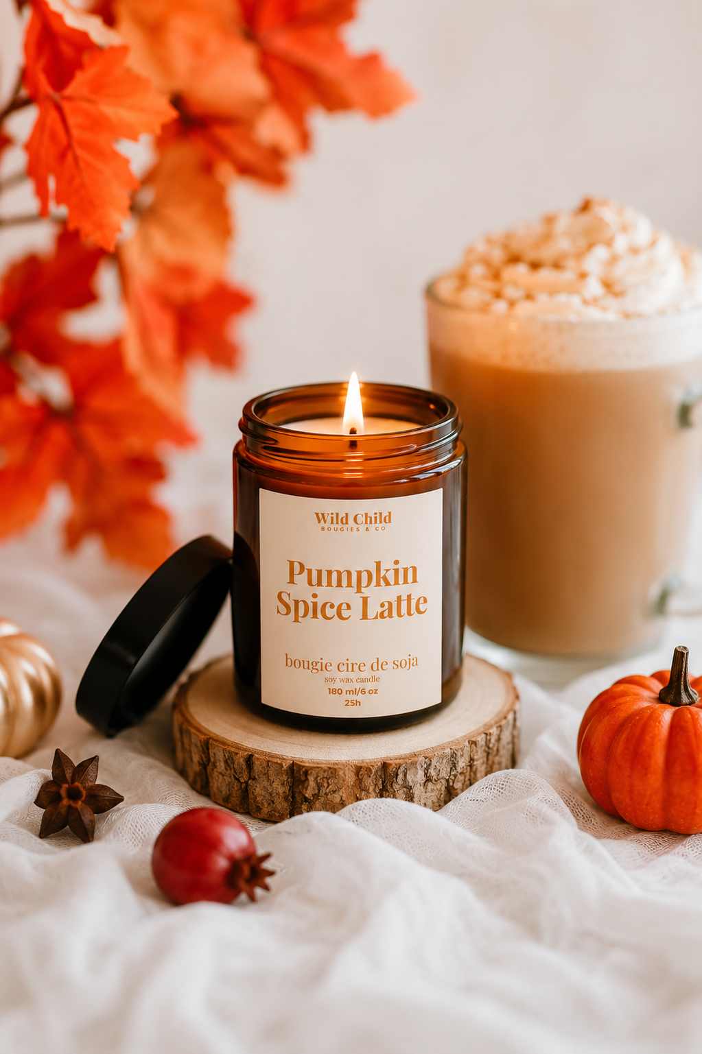 "Pumpkin Spice Latte" - Natural scented candle - 25H