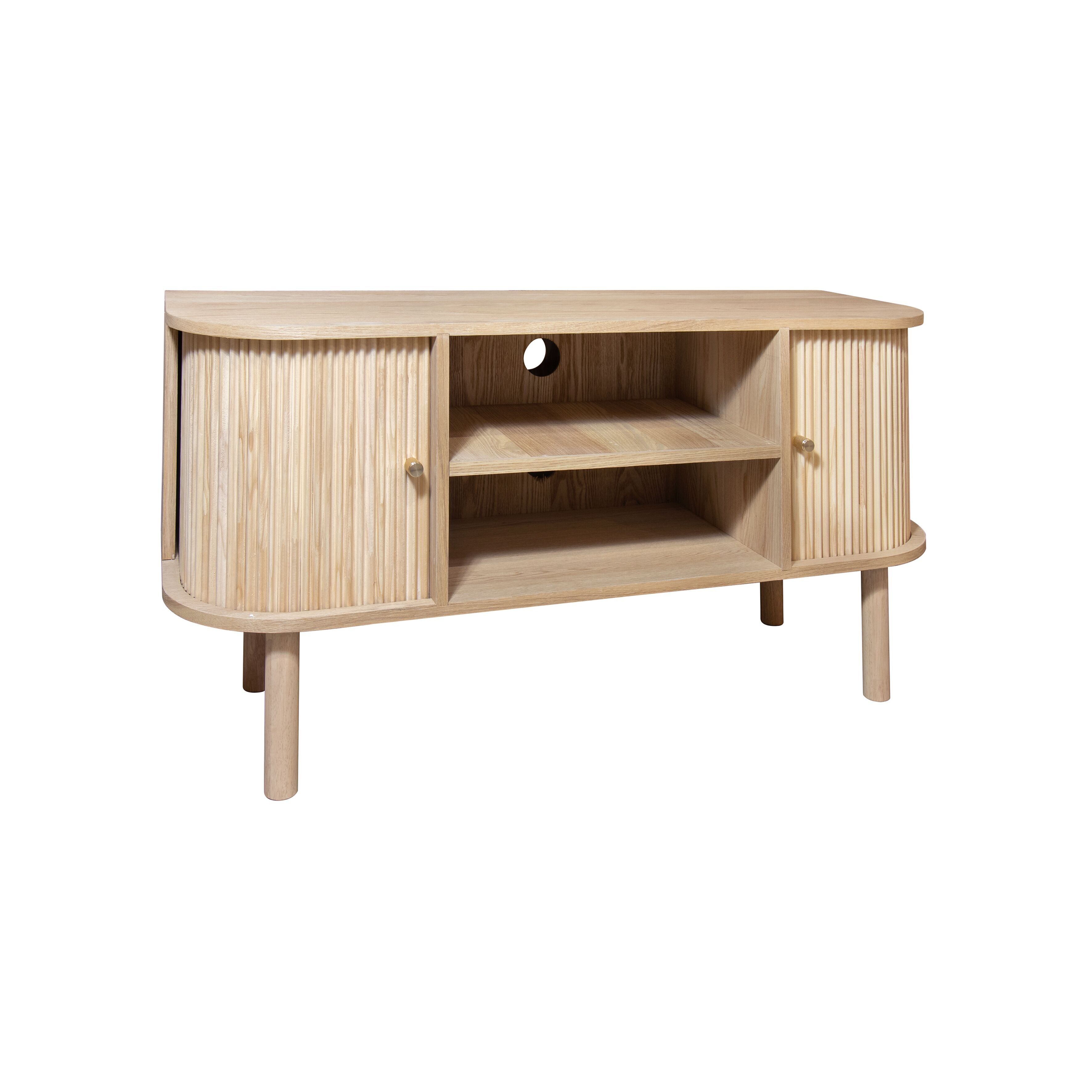 MEUBLE TV EN BOIS NATUREL AVEC DEUX PORTES COULISSANTES 110X39X55CM HECTOR