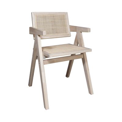 CHAISE DE BUREAU EN BOIS DE PIN NATUREL ET CANNAGE EN ROTIN 50X52X80CM HECTOR