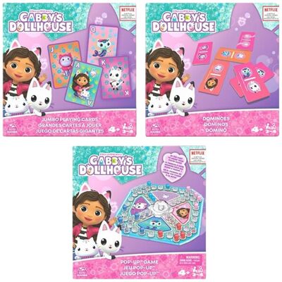 Gabby'S Dollhouse, confezione da 3 giochi pop-up + domino + carte