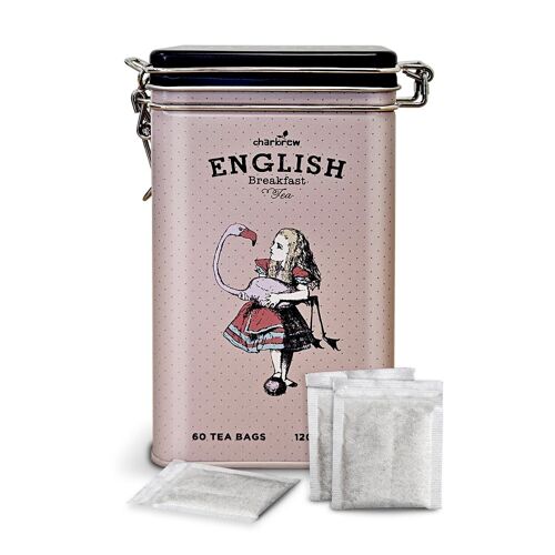 Flamingo Alice English Breakfast Tea Tin by Charbrew - Alice In Wonderland Flamingo Tin English Breakfast Tea 60 Teabags