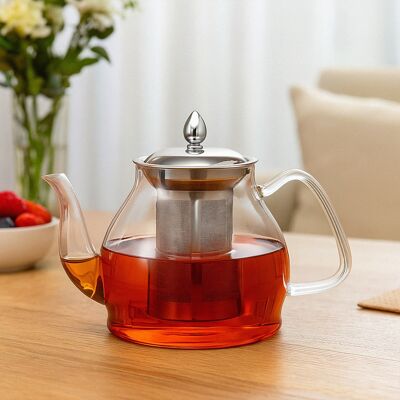 Théière en verre avec infuseur par Charbrew - Théière en verre avec couvercle en acier inoxydable et infuseur 1000 ml