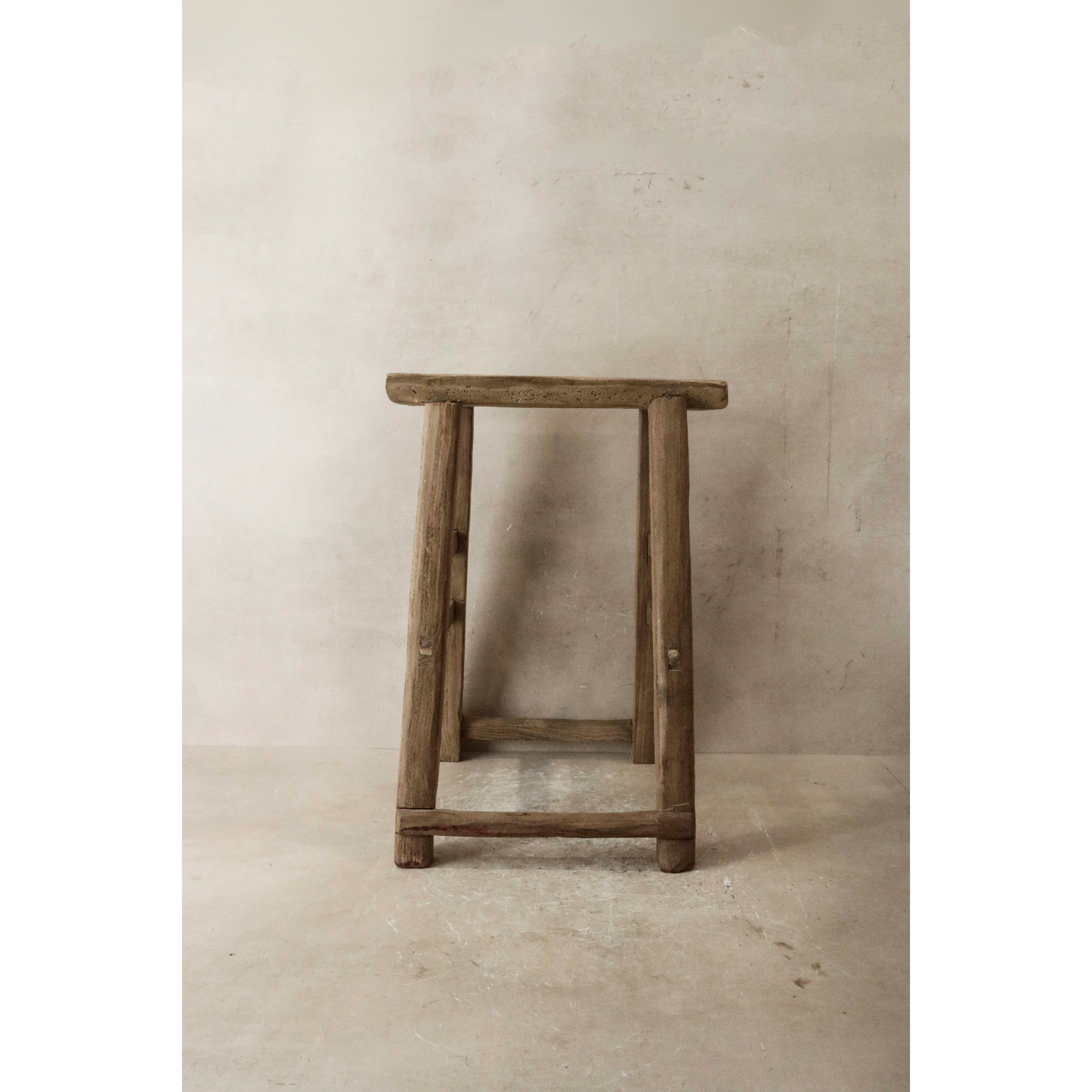 Tabouret rustique vintage en bois d'orme - Moyen - N° 41