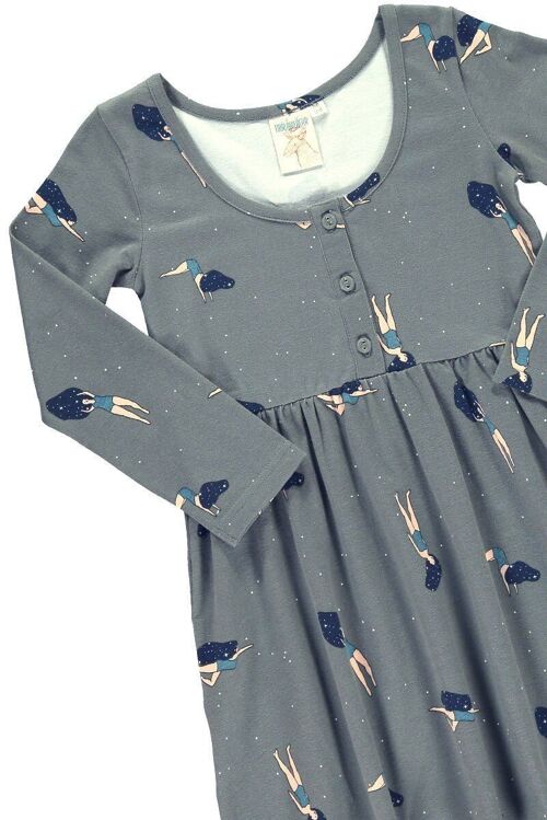 Grey "Classic" dress with "Dancing in cosmos" print
