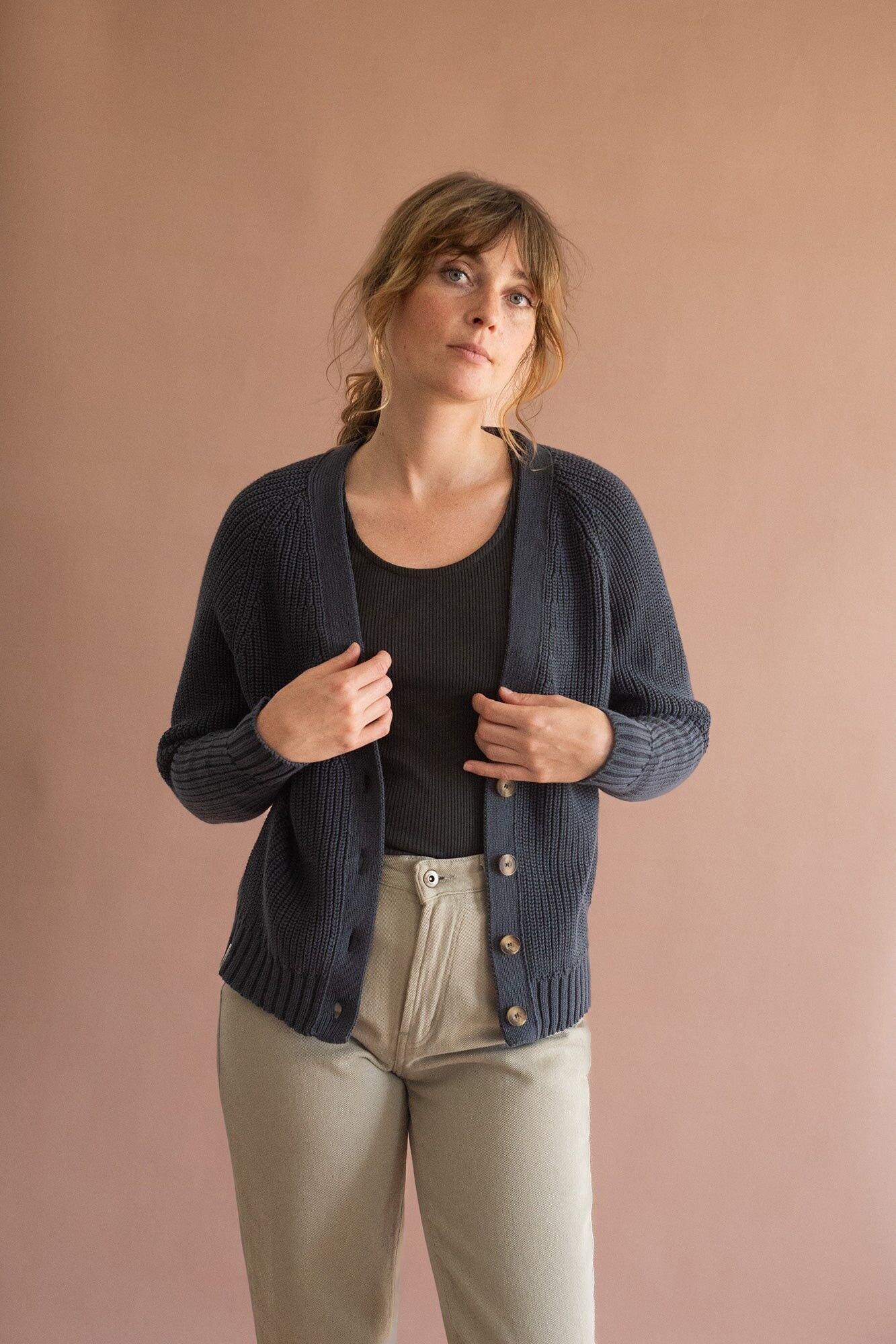 Cardigan court Golah bleu gris