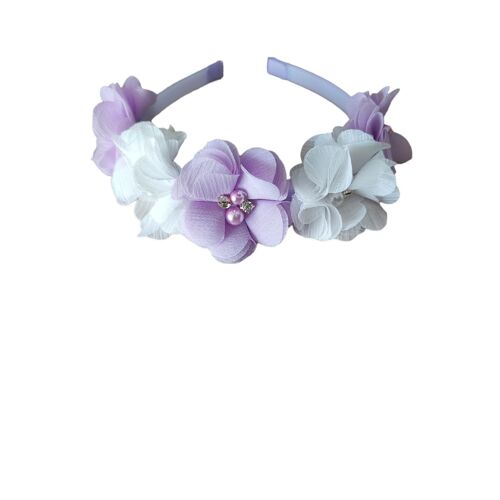 Diadeem roosjes lavendel-wit