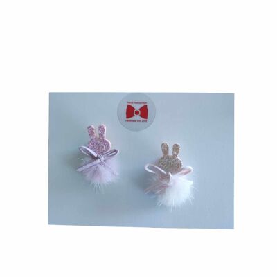 set de 2 pinzas para el pelo conejito rosa y lila
