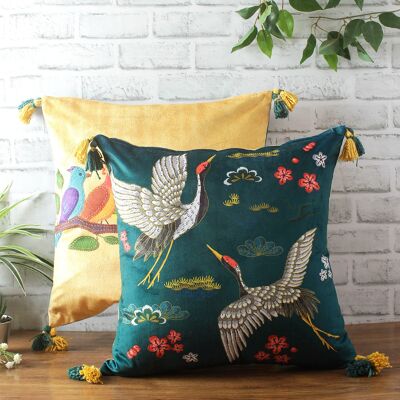 Fodera per cuscino reversibile in velluto con stampa Indian Bird