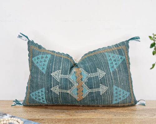 Teal Colour Moroccan Silk Inspired Linen Cushion Cover