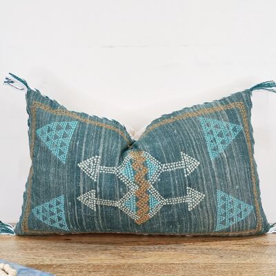 Teal Colour Moroccan Silk Inspired Linen Cushion Cover