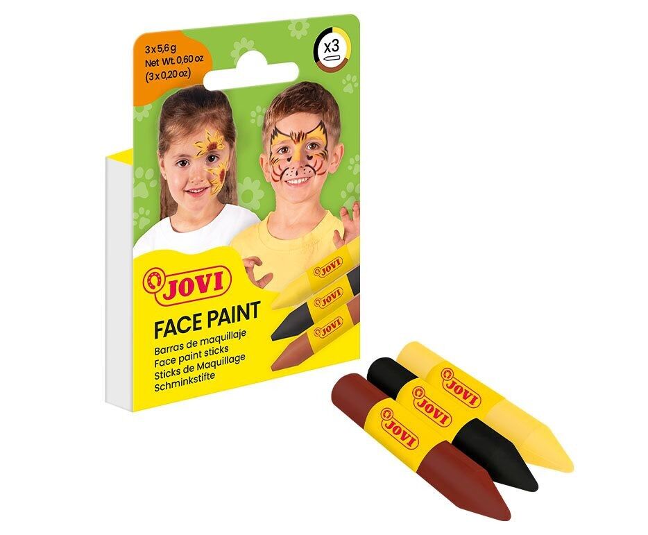 Jovi Face Paint, 3-teiliges Make-up-Set in Gelb, Braun und Schwarz