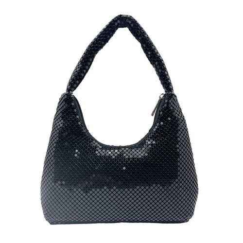 Sara Metallic Netted Cresent Bag