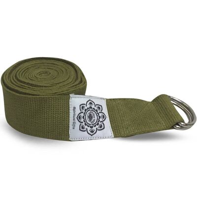 Olive Cotton Yoga 8 Ft. Strap with Wrapped 1.5’’ D-Ring