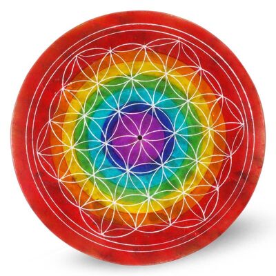 Porta incienso con forma de flor de la vida y 7 anillos de chakras de esteatita